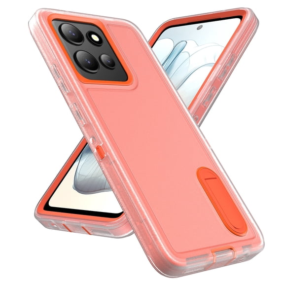 for Motorola Moto G Play 2026 6.7” Case Kickstand Durable 3-Layer Military Grade Protective Case Hybrid Silicone Heavy Duty Rugged Shockproof Screen Lip Raised Protection,Transparent Orange