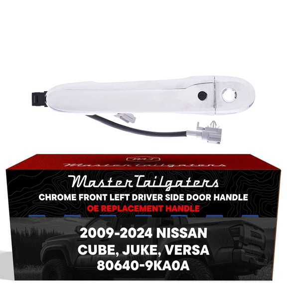 Master Tailgaters Exterior Door Handle Chrome Replacement for Nissan Cube (09-14), Juke (11-17), Versa (12-24) OE Part # 80640-9KA0A | Front Left Driver Side w/ Keyhole Cover