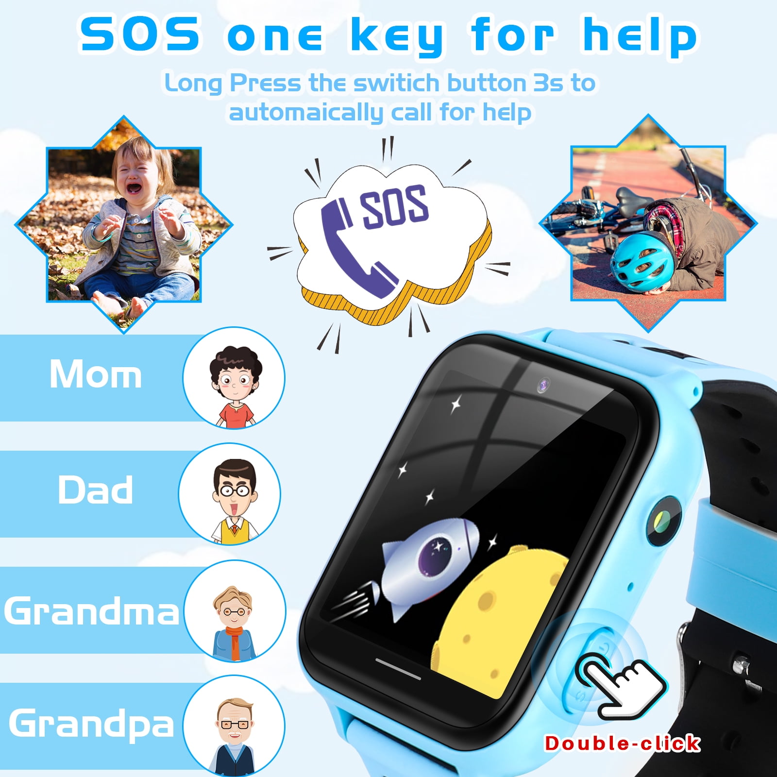 Topchances Kids Smartwatch with Call, 10 Games, Music Player, Camera, SOS Alarm Clock, Calculator, Touch Screen, Blue