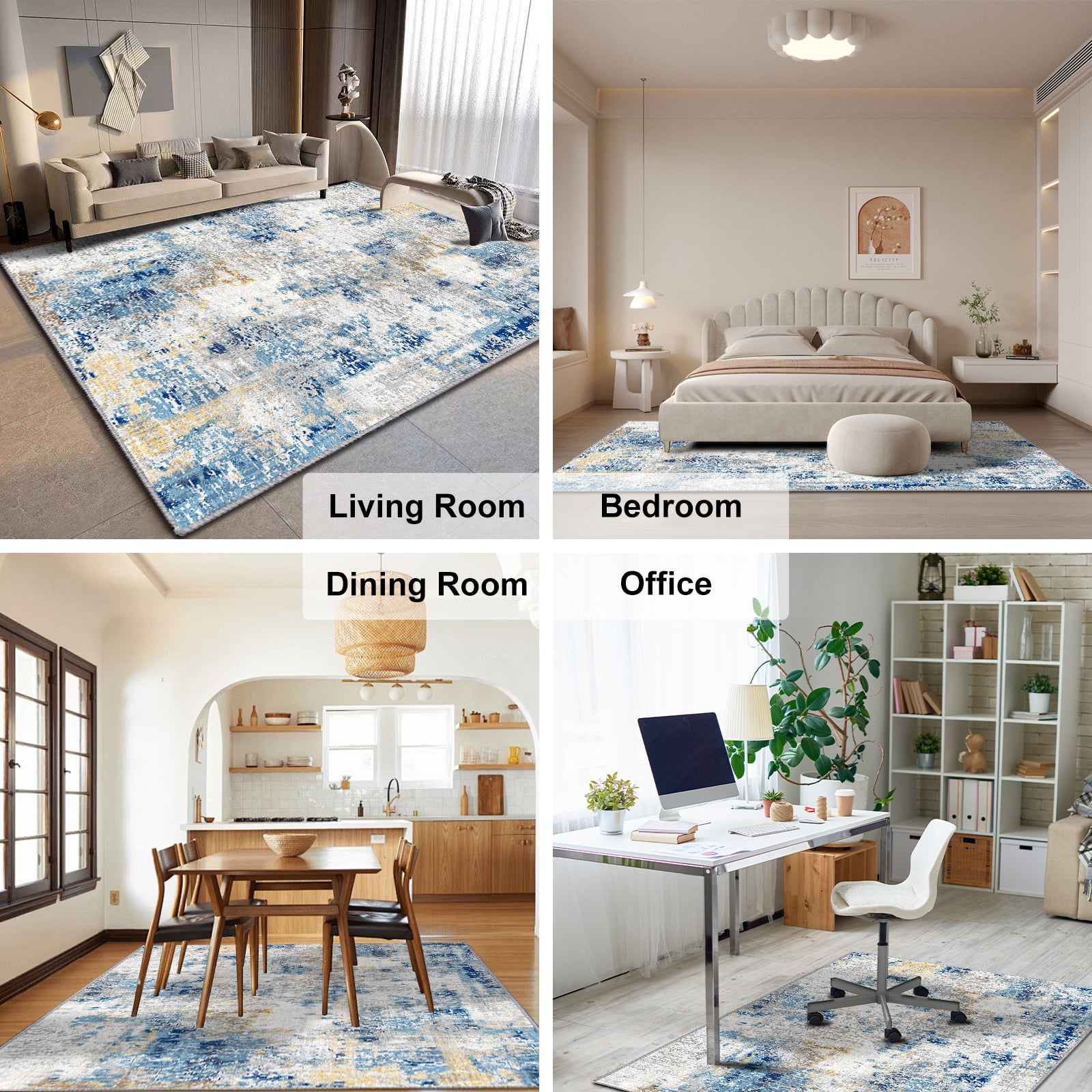 Pentantan Area Rugs 6'x9', Modern Washable Rug, Indoor Carpet for Living Room, Bedroom, Blue