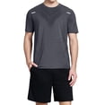 thumbnail image 3 of Dianli Men’s Ice Feel Summer Sports Set, Short Sleeve Breathable Quick-Dry Two-Piece Running Workout Outfit, Casual Comfortable Activewear for Fitness, Training, or Gym Pink M, 3 of 10