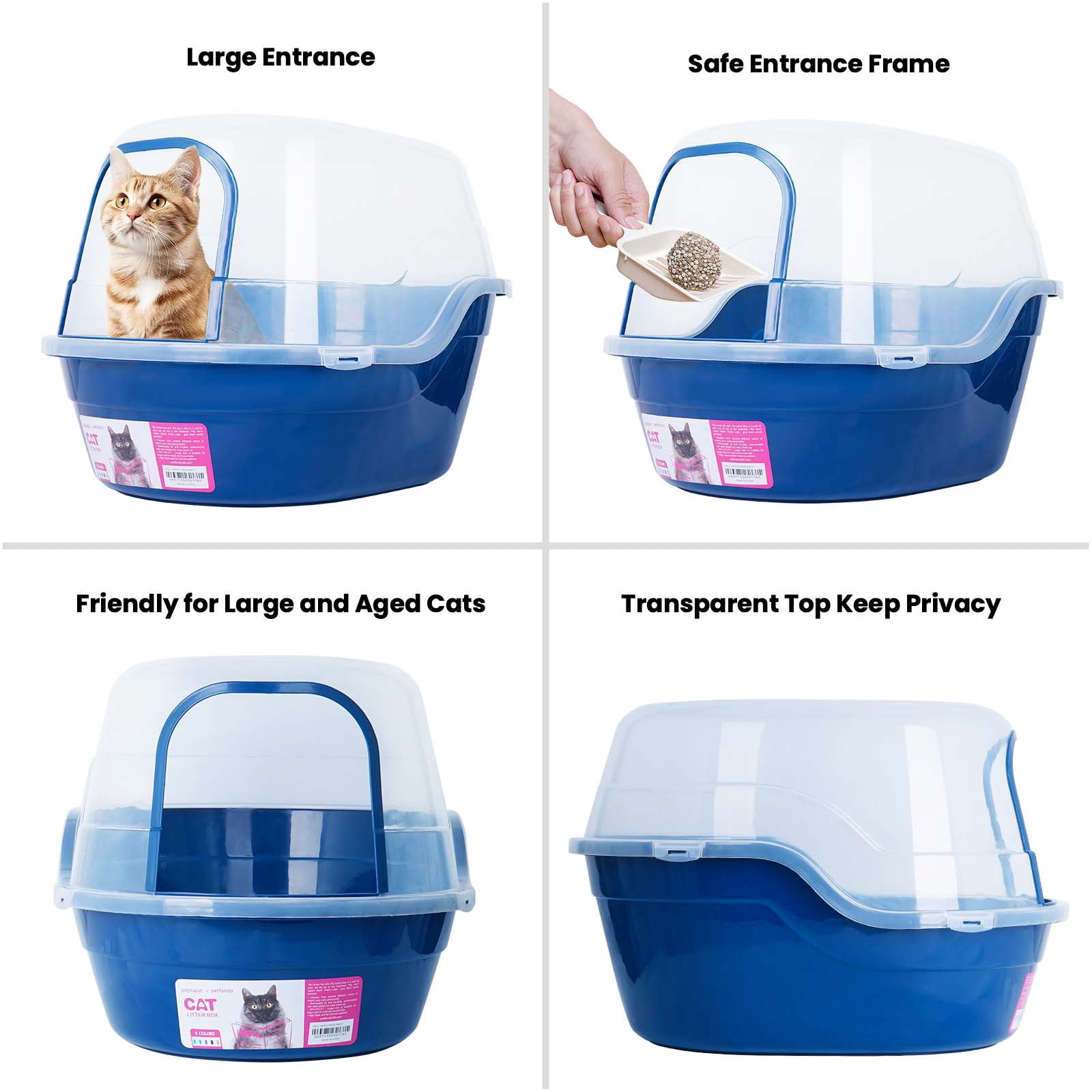 Petfamily Extra Large Cat Litter Box, Navy Blue, Jumbo Hooded, 24.8 x 20 x 16.5 in