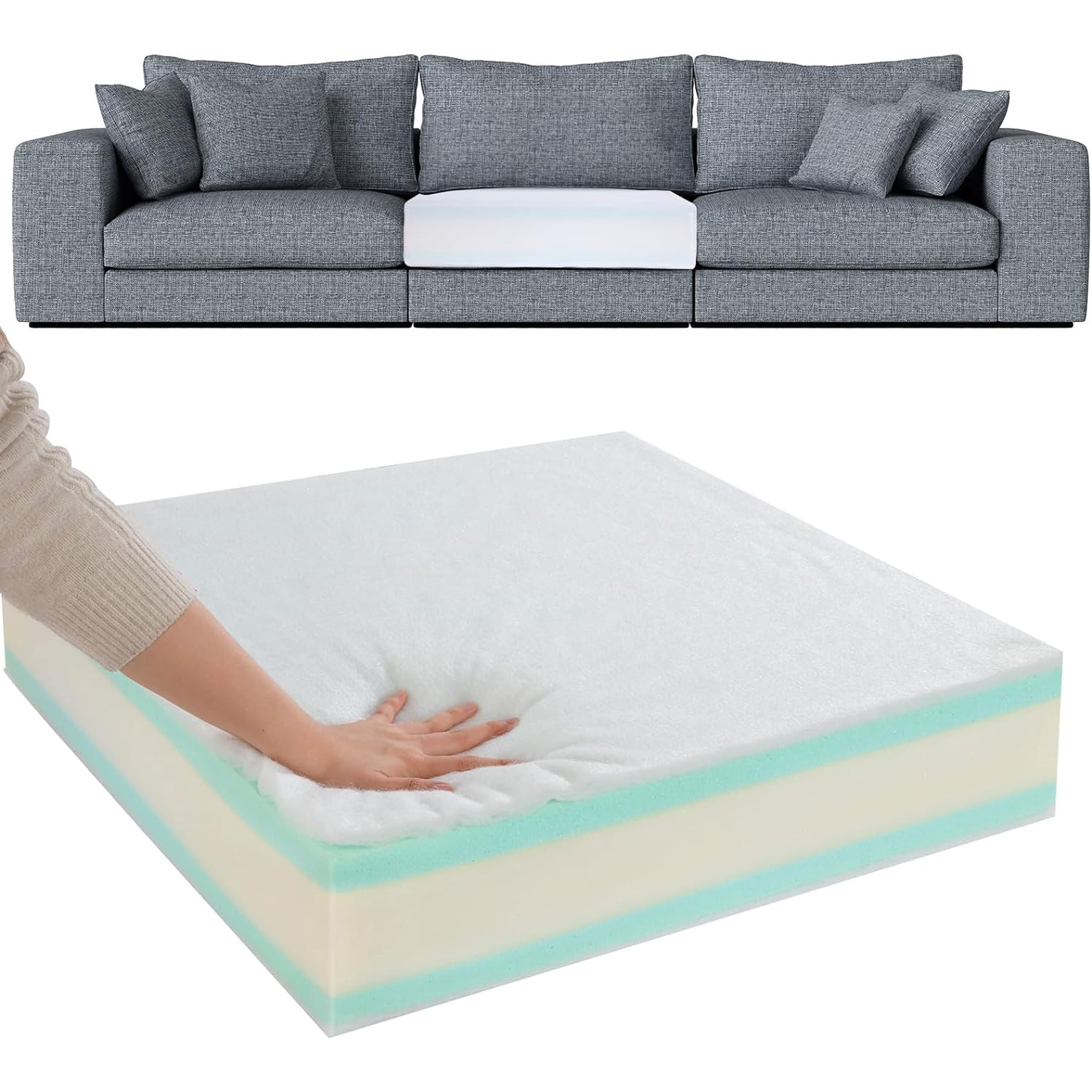 Memory Foam Couch Cushion Replacement, High Density Upholstery Foam with Polyester Batting, Sofa Cushion Insert with Removable Cover, 6"x22"x22