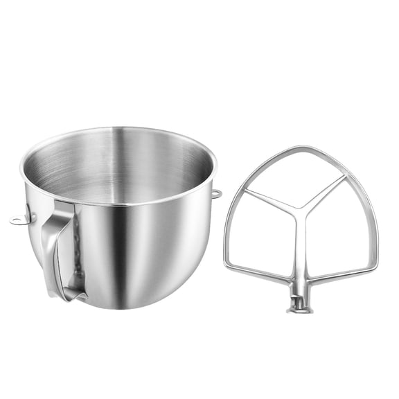 7QT Stainless Steel Mixing Bowl with Handle & Flat Beater Set for KitchenAid 7 Qt Bowl-Lift Mixers – Food Grade & Dishwasher Safe