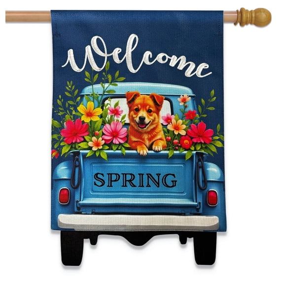 Briarwood Lane Spring Burlap House Flag 40x28 For Outdoor Puppy Pickup For Spring House Flag
