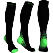 Physix Gear Compression Socks for Men & Women mmhg Graduated Athletic for Running Nurses Shin Splints Flight Travel Black/Green Large-X-Large
