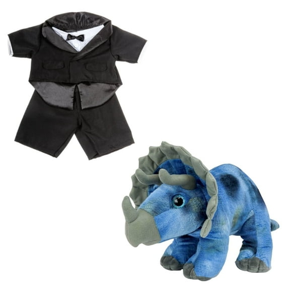 Plush Gear Stella the Triceratops 16" Plush Dinosaur Toy with Tuxedo Outfit Soft Stuffed Animal Gift for Kids & Toddlers