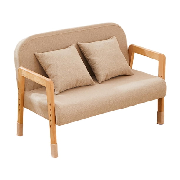 Sofá para niños con brazo de madera maciza con reposabrazos, sofá acolchado de 2 plazas Beige