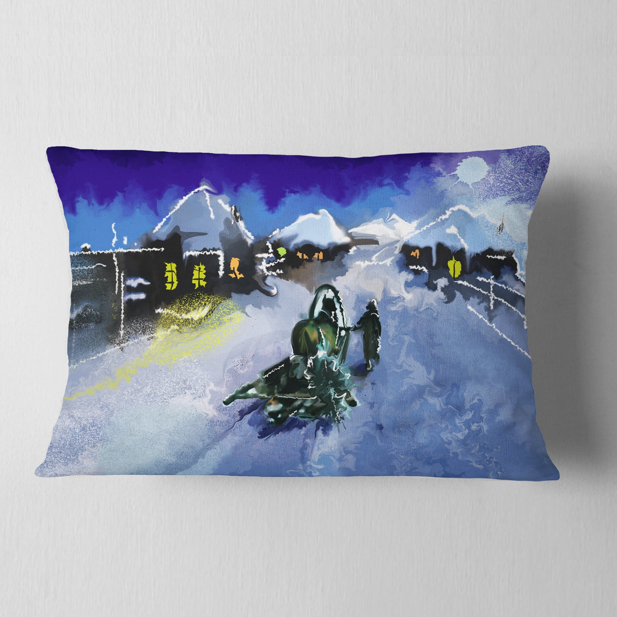 Designart Winter Road and Night Sky - Landscape Printed Throw Pillow - 12x20