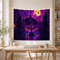 thumbnail image 5 of Gothic Castle with Glowing Windows on a Wet Stone Path, Mysterious Fantasy for Dark Decor Enthusiasts, Eerie Night Scene Artwork, Halloween Gift, Tapestry Wall Hanging for Bedroom and Dorm, 5 of 7