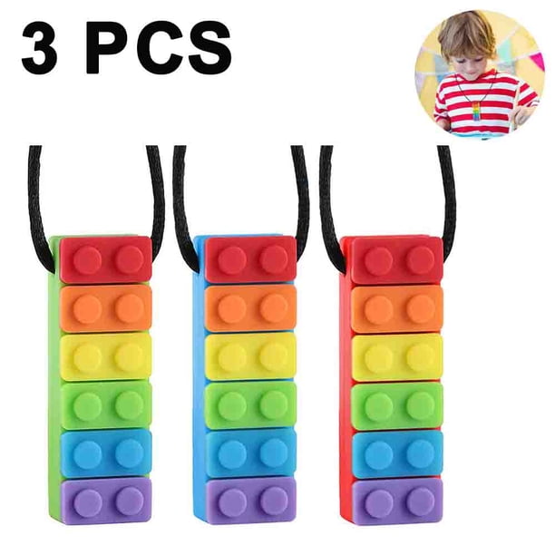 Joyas masticables para niños y niñas (paquete de 3), varillas colgantes de arcoíris de silicona, juego de juguetes para masticar para autismo para niños, ayudas motoras sensoriales orales
