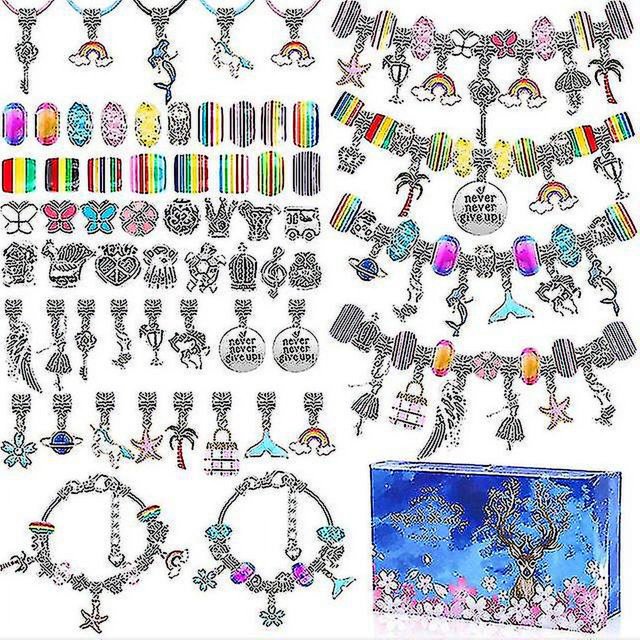 Kit de fabricación de joyería navideña, 112 Uds., pulsera con dijes, collares, regalo, cuentas de aleación Pandora, pulsera para niños Diy