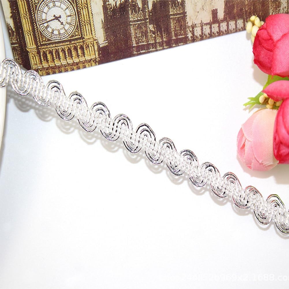 140 Yards 3/8 Inch Metallic Braid Lace Trim Flower Pattern Silver Lace Ribbon Decorated Gimp Trim for Sewing Making Wedding Bridal Costume Jewelry Crafts Upholstery Curtain Home Decor Supply Gray