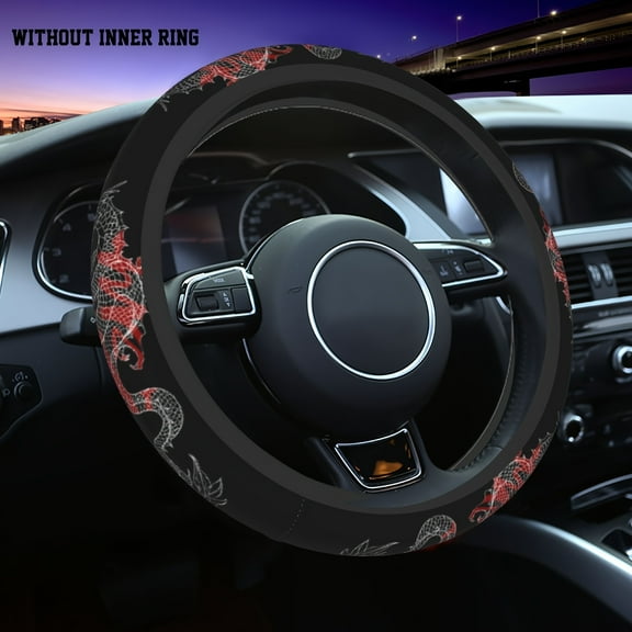 Red Dragon Design Chloroprene Rubber Steering Wheel Cover - No Inner Ring, Fit for Various Car Models, Stylish & Durable