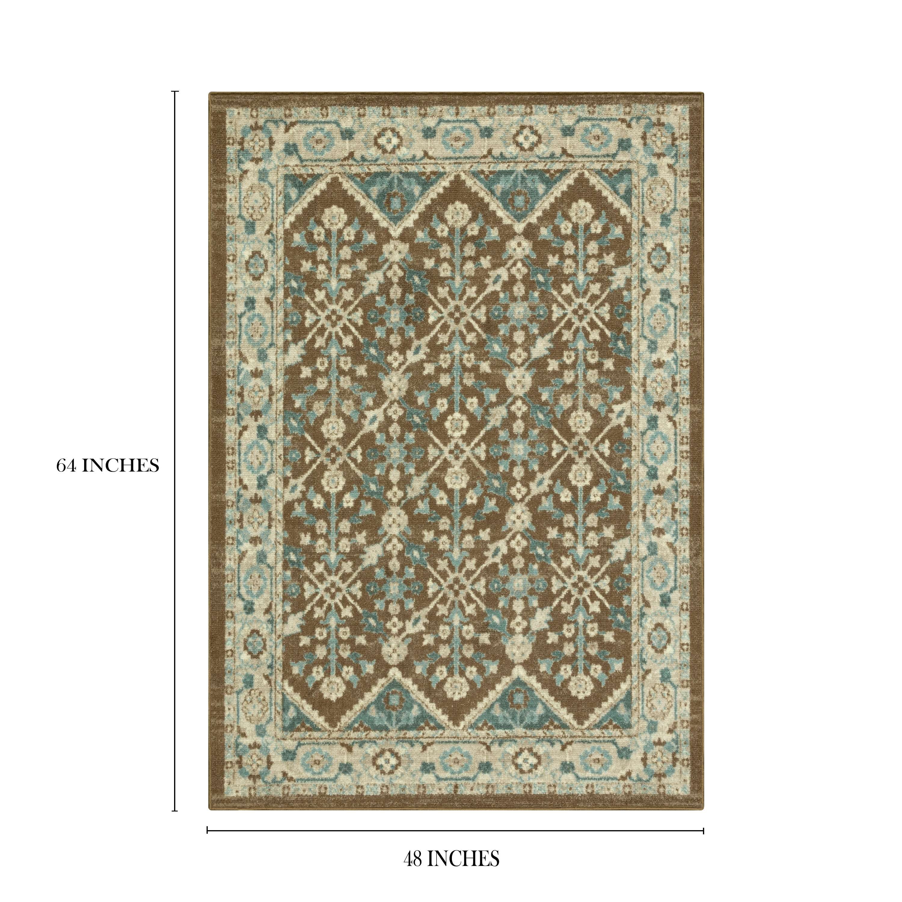 Mainstays Persian Border Medallion Loop Print Brown Blue Indoor Area Rug, 4' x 5'4"