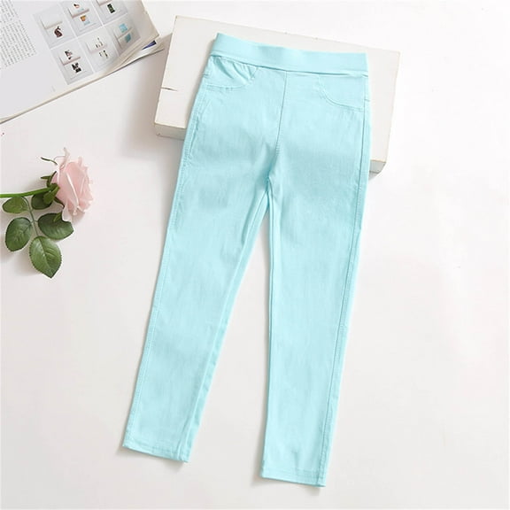 New Style Jeans for Girls Loose Solid Full Length Pants Wide-Leg Kids Trousers Girls with Pocket Breathable Girls Pants 10/12