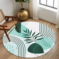 thumbnail image 3 of Round Area Rug 6 Ft, Boho Geometric Washable Non-Slip Circle Carpet for Living Room/Bedroom, Aqua Ethnic Abstract Stripes Leaves Low-Profile Indoor Mats Collection Rugs for Residential, 3 of 7