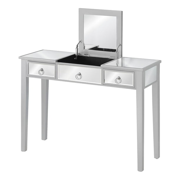 42 Silver Decorative Rectangular Accent Vanity Table With Mirror And Storage Com 42 Silver Decorative Rectangular, Rectangular Vanity Stand Mirror