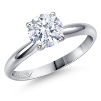 Gem Stone King 900 Platinum White Zirconia Engagement Ring for Women | 1.28 Cttw | Round 7MM | Gemstone Birthstone | Size 6