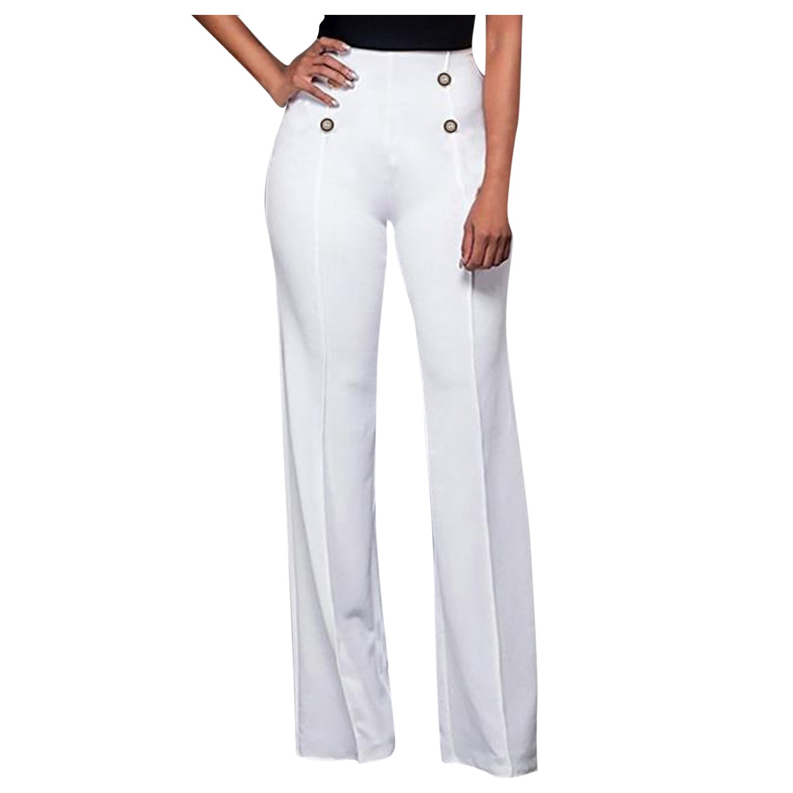 xinqinghao high waisted wide leg pants for women fashion solid color  straight trousers lounge pants women loose elastic pants white xxl 