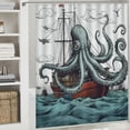 thumbnail image 6 of Orinice  Nautical Shower Curtain Ocean Shower Curtain for Bathroom Octopus Sailboat Shower Curtain Set Decor with 12 Hooks  69x72, 6 of 7