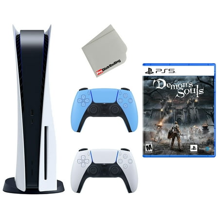 Restored Sony Playstation 5 Disc Version with Extra Controller, Demons Souls and Cleaning Cloth Bundle - Starlight Blue - (Refurbished)