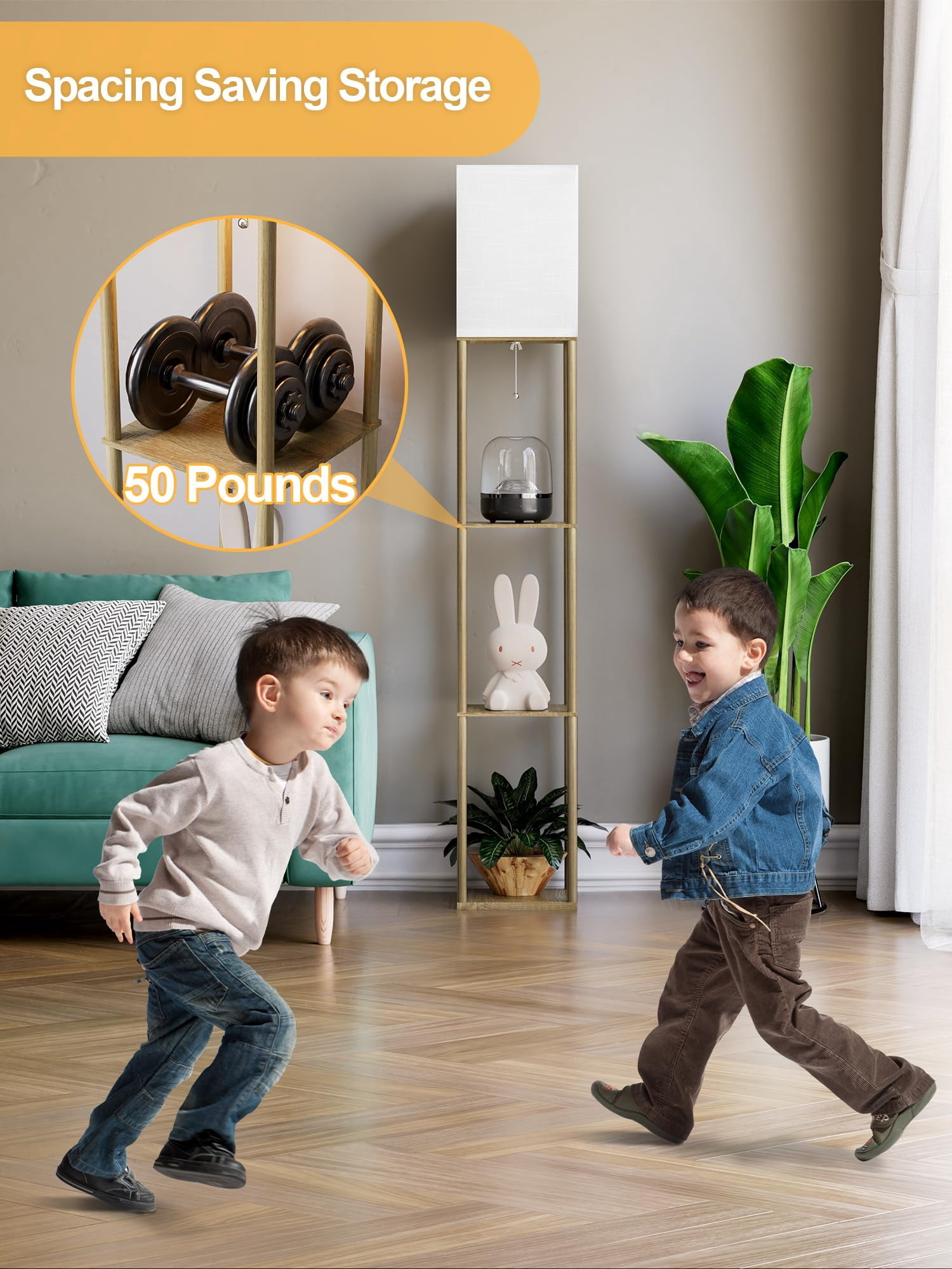 Floor Lamp With Shelves For Living Room Wood 2 Pack  Shelf 3 Cct Led Bulb Corner Display Standing Column Etagere Organizer Tower Nightstand Bedroom Office