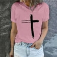 thumbnail image 1 of Daisyyozoid Nouvelles Arrivées Hauts pour Femmes Joyeuses Pâques Lettrage Imprimé Col Rond Manches Courtes Haut Manches Courtes Col Rond Chemise, 1 of 5