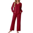 thumbnail image 6 of Cueply Lounge Sets for Women 2 Piece Outfits Fall Long Sleeve Knit Sweater Top Wide Leg Pants Loungewear Winter Matching Set, 6 of 8
