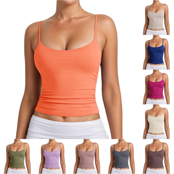 Tanghaowl Tank Tops for Women, Women's Tank Top with Adjustable Spaghetti Straps and Ribbed Knit Sleeveless Design for Casual Wear and Layering Orange XXL