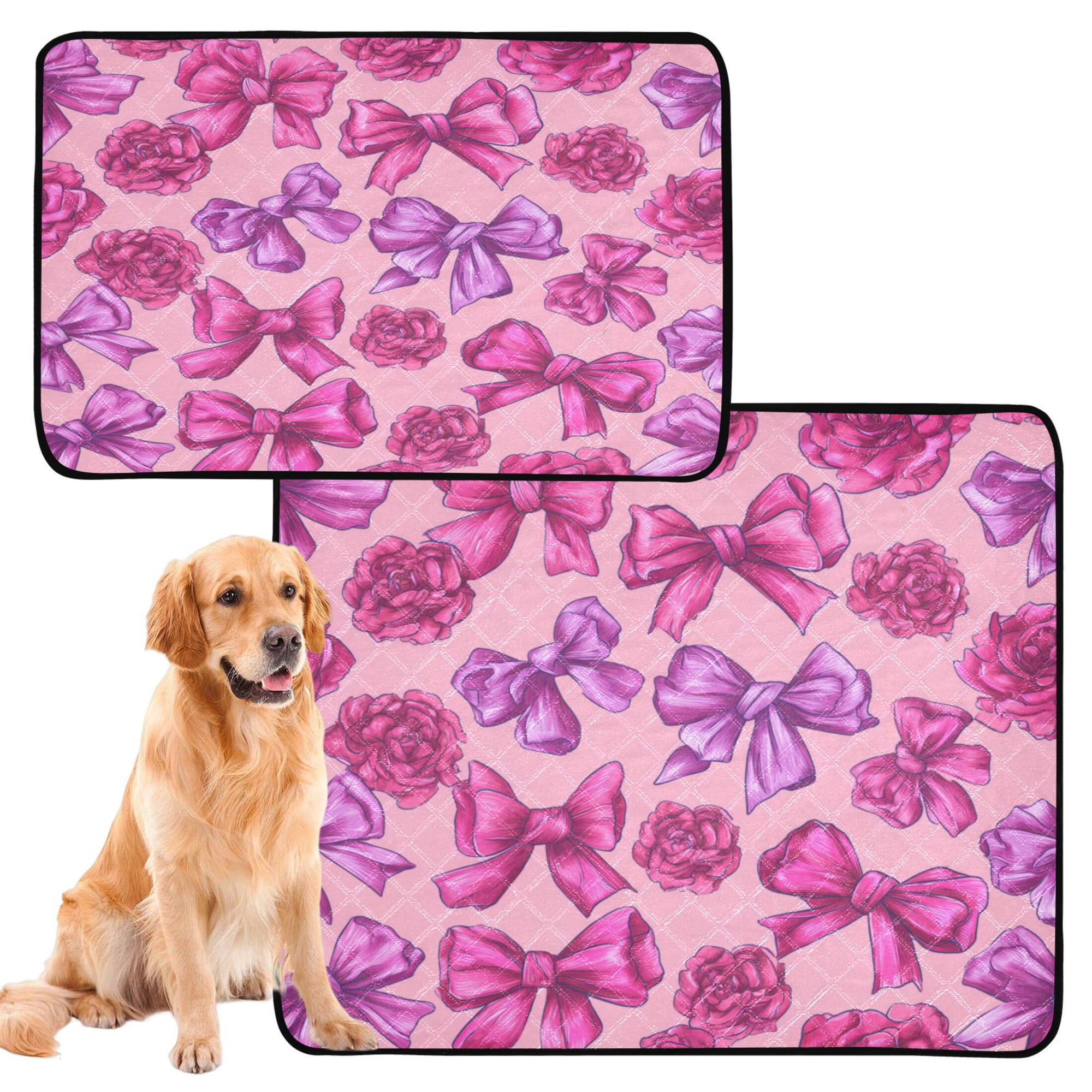 RMDQTR 2Pack Set of Medium and Large Pet Potty Pads Reusable Ultra-Absorbent Pet Training Pads Leak-Proof Pet Pads Roses and Bows
