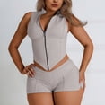 thumbnail image 3 of Short Sets for Women Slim Fit Sleeveless Zip Up Cropped Vest and Shorts 2 Piece Matching Set Going out Sets, 3 of 9