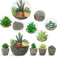 thumbnail image 2 of 5 Pack Artificial Plant, Fake Succulent, Artificial Flowers with Cement like Pots for Home Office Decoration, Green, 2 of 8