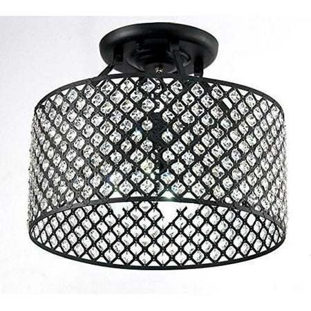 Diamond Life 4 Light Antique Black Round Metal Shade Crystal Diamond Life 4 Light Antique Black Round Metal Shade Crystal Chandelier Semi Flush Mount
