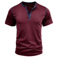 thumbnail image 3 of SWSMCLT Men's Cotton Shirt Summer Henley Fall Home Soft Stretch Thin Date Night Tshirt T Shirt Short Sleeve Casual Burgundy Large, 3 of 5