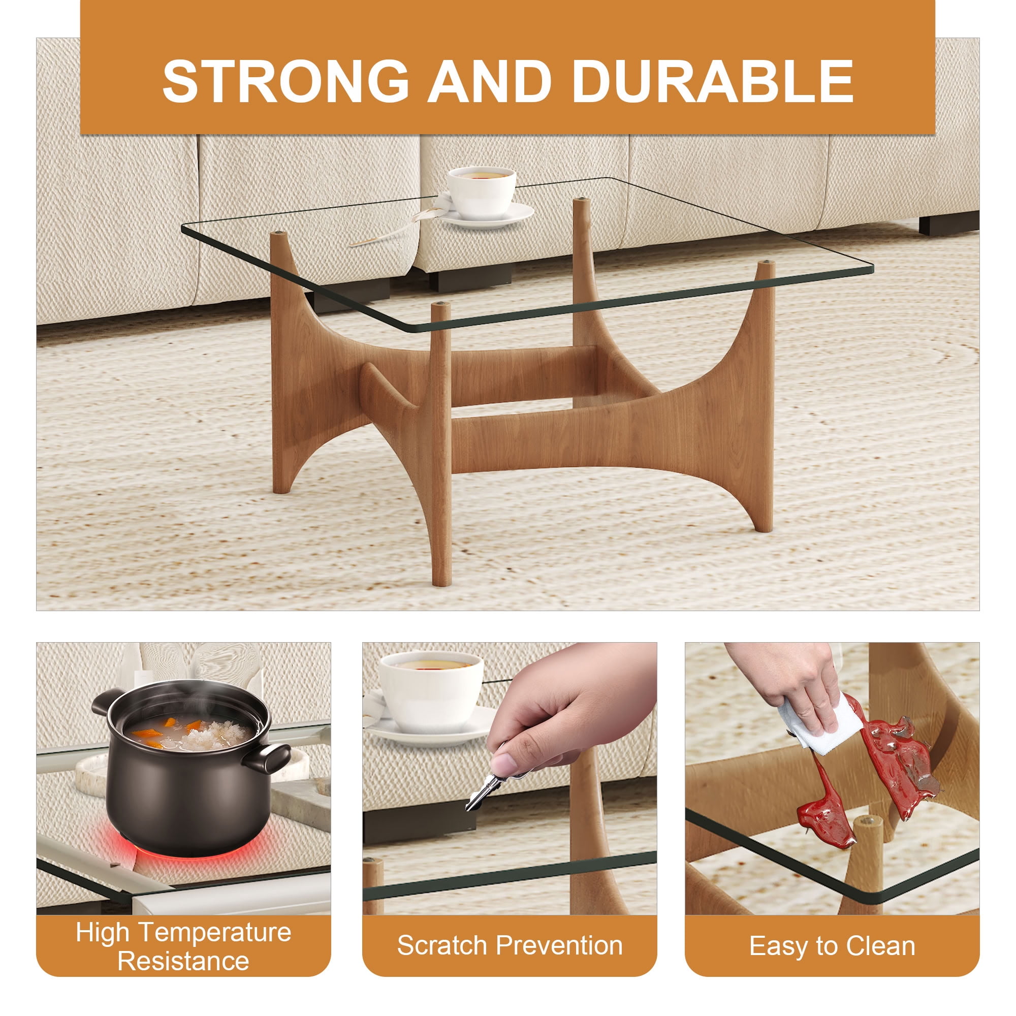 MAYEERTY 20" Square Tempered Glass Table Top, 0.23" Thick Clear Replacement Glass Tabletop, Heat Resistant for Side Table End Table Coffee Table