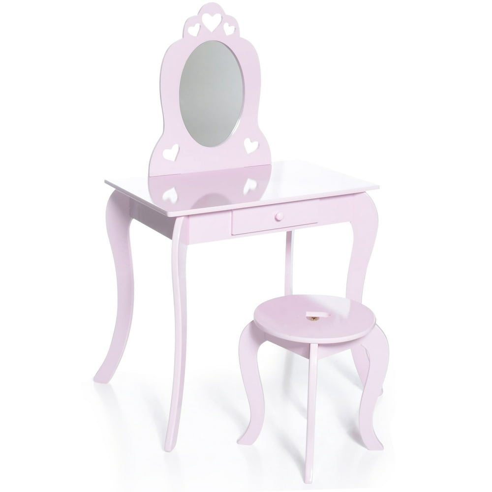 Milliard Kids Vanity Makeup Table and Chair Set, Pretend Beauty Make Up Stool Play Set for 