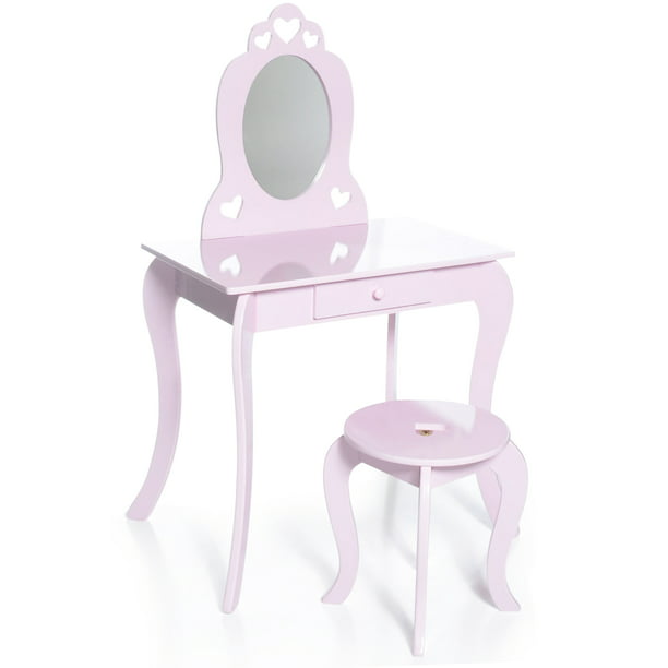 Milliard Kids Vanity Makeup Table And Chair Set Pretend Beauty Make Up Stool Play Set For Children Pink With Mirror Mil Vnt A Walmart Com Walmart Com