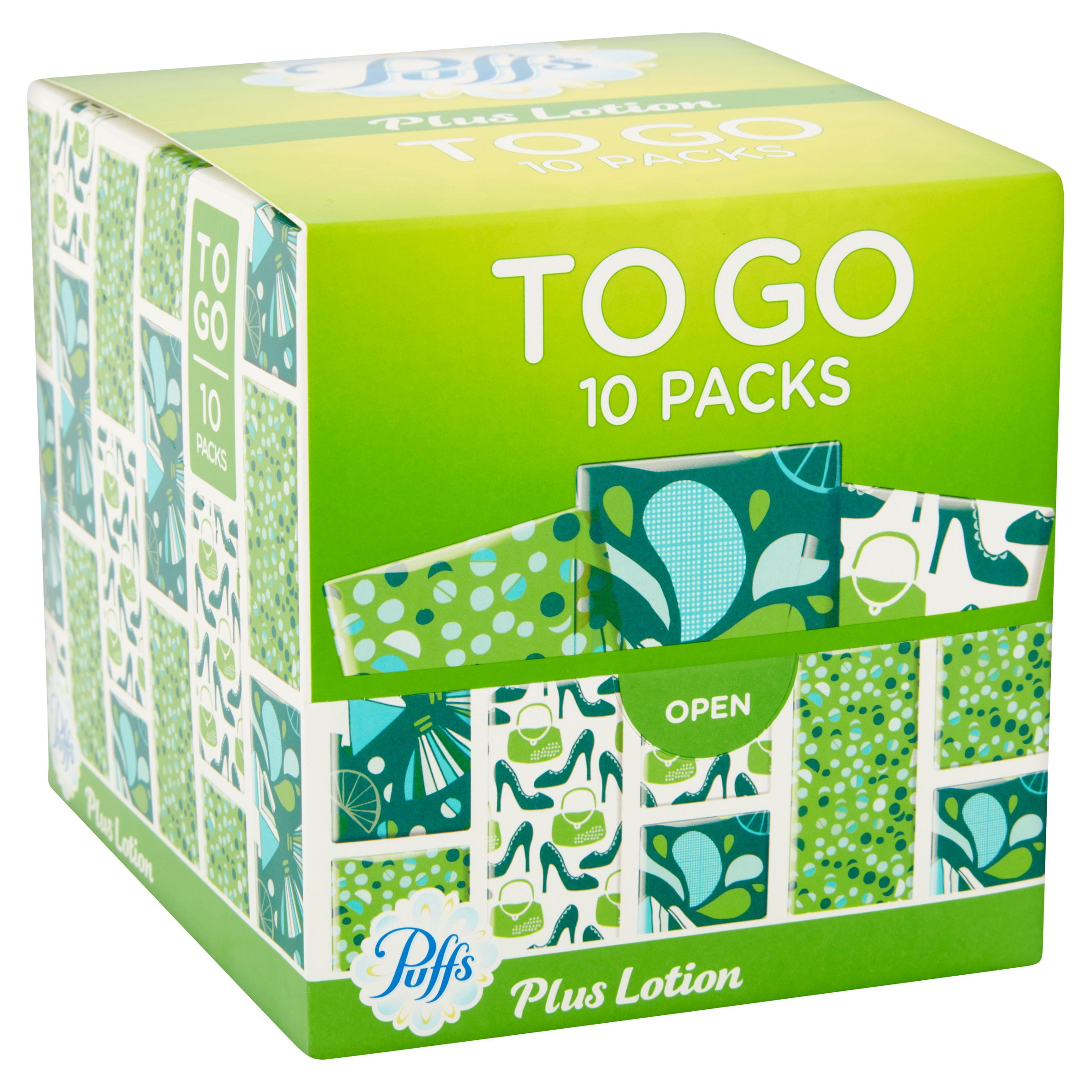 Puffs Plus Lotion Facial Tissues, 10 To Go Packs, 10 Tissues per Pack