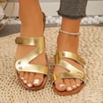 thumbnail image 6 of Women Faux Leather Flat Sandal Dressy Slip On Open Toe Summer Slides Cozy No Heel Casual Sandals Beach Shoes, 6 of 9
