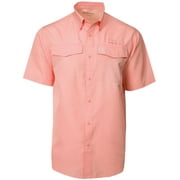 American Outdoorsman Mens Size 2X-Large Short Sleeve Vented-Back Wicking Fishing River Shirt, Peach Amber