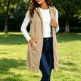 thumbnail image 2 of Edvintorg Jackets for Women Sleeveless Lightweight Zip up Hooded Long Coat with Pockets Fall Outerwear Plus Size Women’S Clothing Khaki XXL, 2 of 7