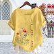 thumbnail image 5 of Xuyuer Women's Spring And Summer Block Print Round Neck Button Short Sleeve Casual T-Shirt, 5 of 5