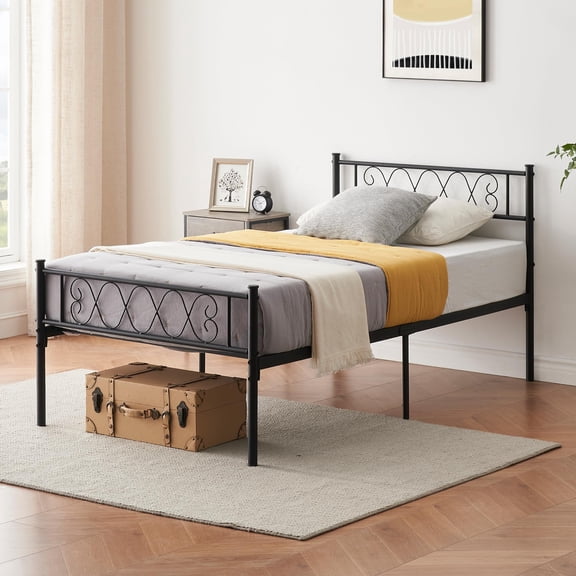 Accreate Twin Size Modern Bed Frame with Headboard and Footboard, Metal Platform Bed with Under Bed Storage Space - Heavy Duty Steel Slats Support, Easy Assembly No Box Spring Needed, Black