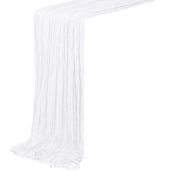 Leodye 1PCS Crinkled Gauze Table Runner Wrinkle Pleated Voile Fabric Tablecloth for Wedding Banquet Party Photography Background Decor -35.4x118.1Inch