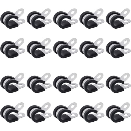 20Pcs 1/2 Inch Stainless Steel Cable Clamps, Rubber Cushioned Insulated Pipe Clamp R-type Metal Wire Clamp for Tube, Hose