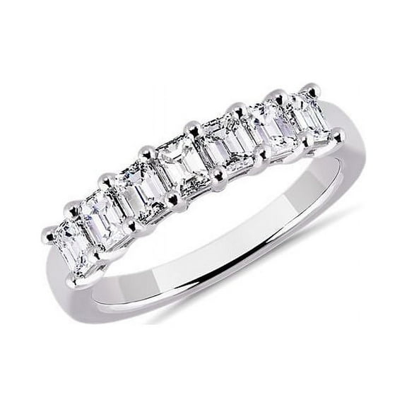 0.70 Carat Color F-G Emerald Cut Genuine Diamond Trendy Bridal Eternity Band for Women Solid 950 Platinum Size 7