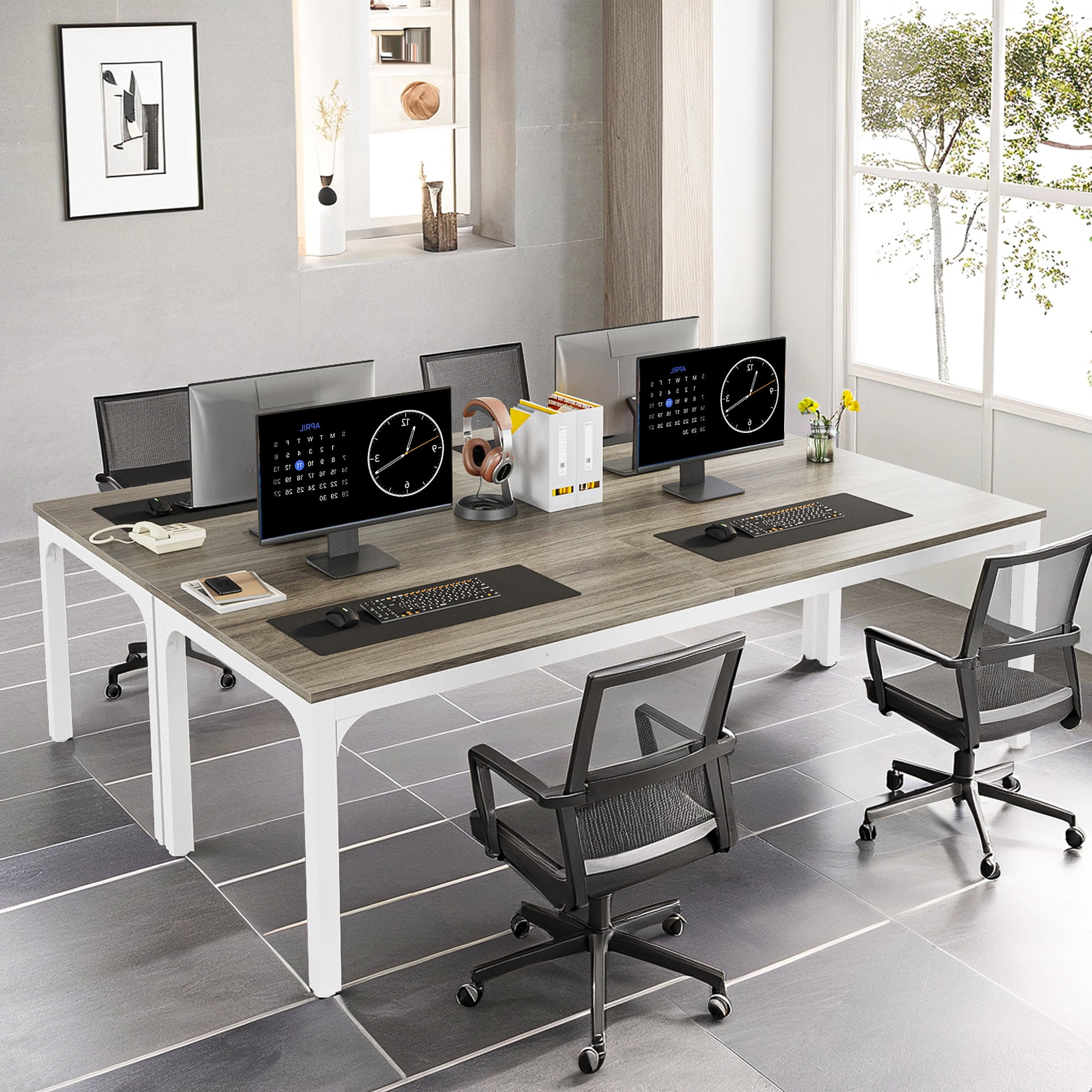 Demi Bonn 78" Farmhouse Dining Table, Wood Rustic Kitchen Table for 8 People, Large Rectangular Dinner Table for Dining Room, Home Office, Living Room Furniture, Gray & White