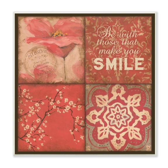 Stupell Industries Make You Smile Phrase Vintage Red Parisian Patterns, 12 x 12, Design by Stephanie Workman Marrott