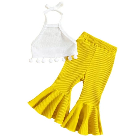 

Musuos Baby Girl Solid Color Tassels Halter Tank Tops Long Flared Pants
